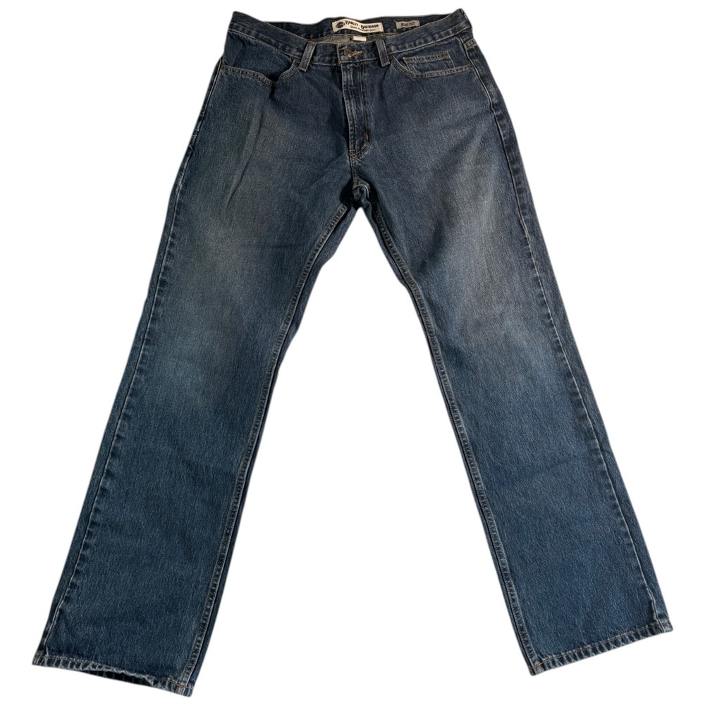 Harley Davidson Bootcut Jeans Mens 36x34 (35x34.5) Blue Denim Logo Everyday Wear